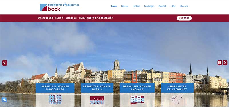 Vorschau der Startseite der Webseite des Pflegeservice Bock in Wasserburg